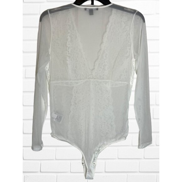 INC International concepts Women's XL Long Sleeve Lace Mesh Bodysuit‎ White New - Picture 7 of 7
